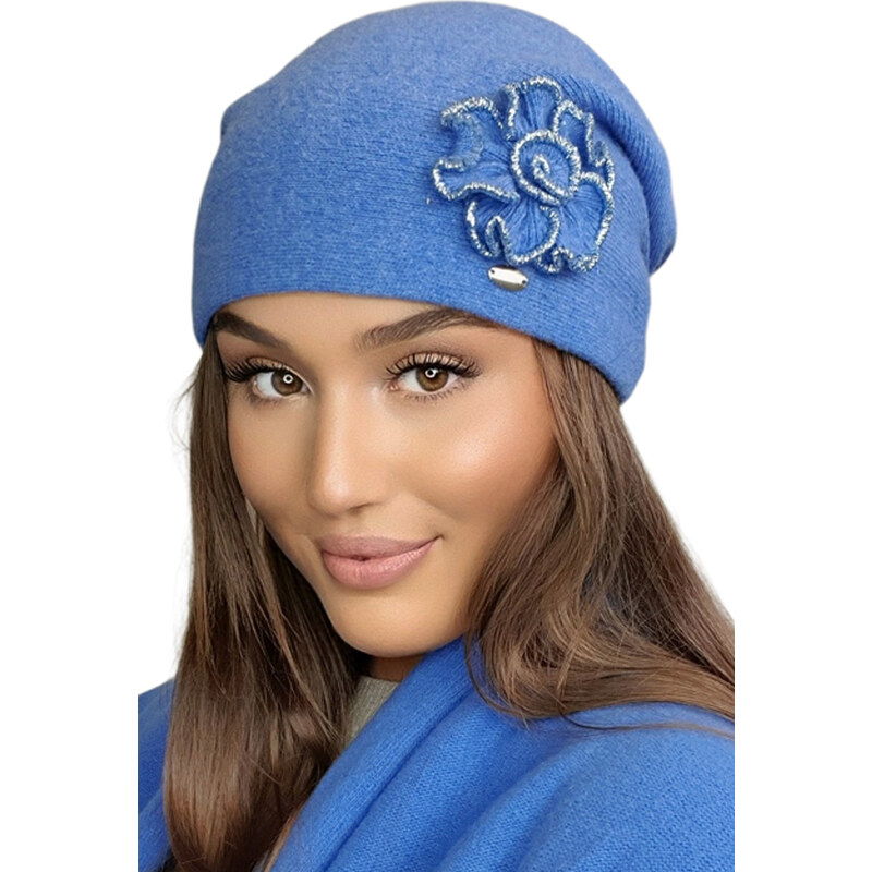 Kamea Nebesky modrá dámska čiapka s kvetom Inka, Farba nebesky modrá 49093817