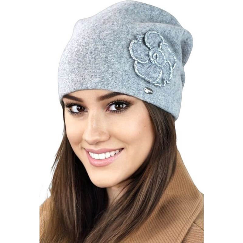 Kamea Šedá dámska čiapka s kvetom Inka, Farba šedá 49093818