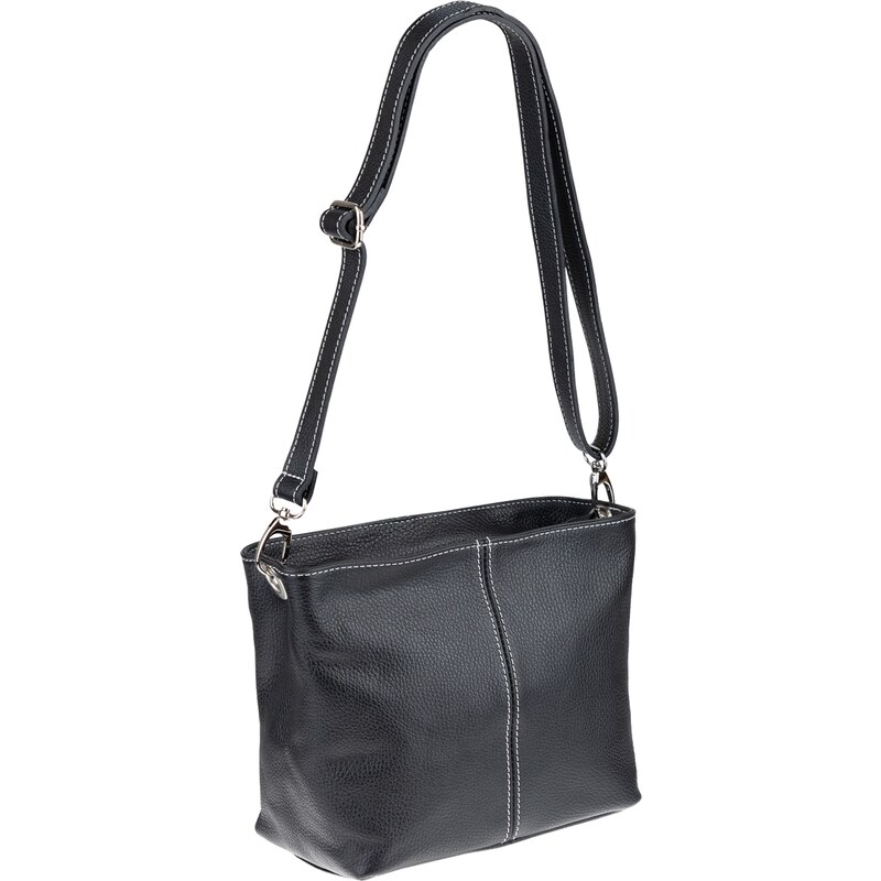 Čierna kožená talianska crossbody kabelka Batilda Nera Filati Bianca 49103248