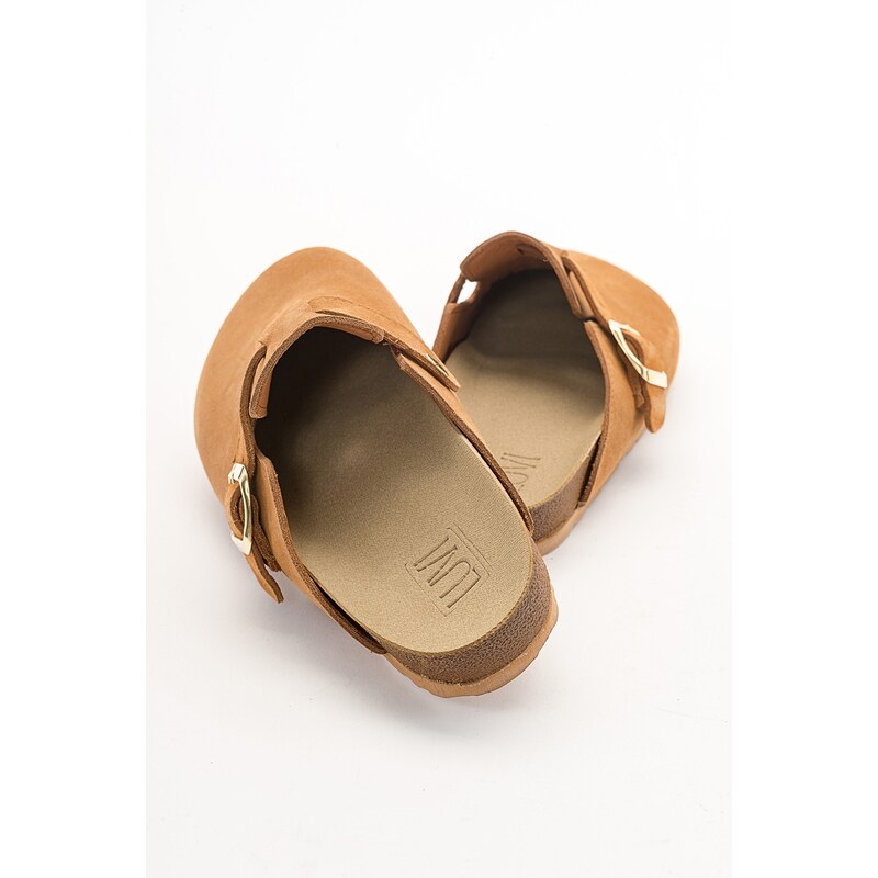 LuviShoes GONS Women's Tan Suede Leather Slippers