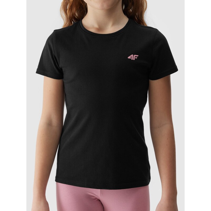 4F Dievčenské tričko bez potlače - čierne