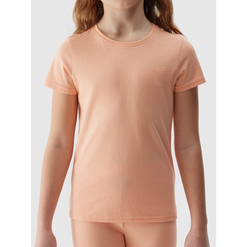 4F Dievčenské tričko bez potlače - púdrovo ružové