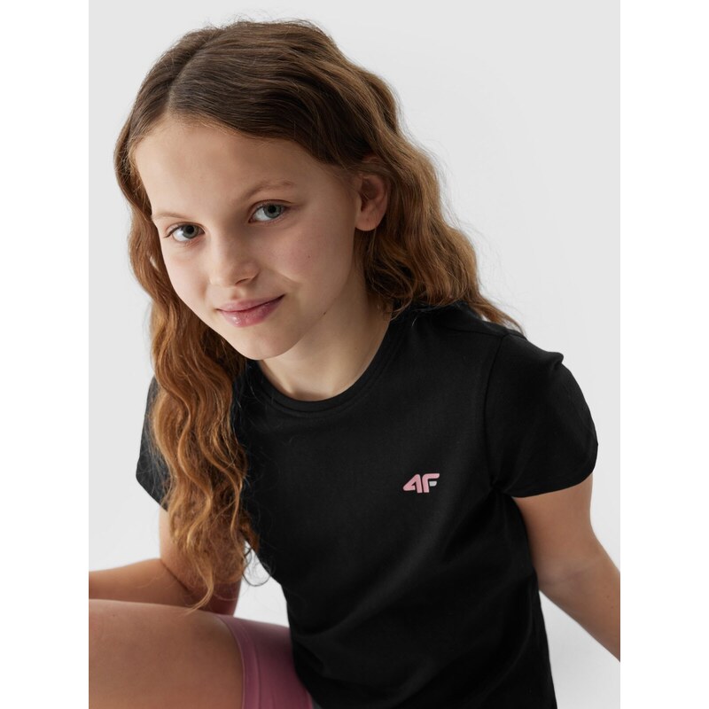 4F Dievčenské tričko bez potlače - čierne