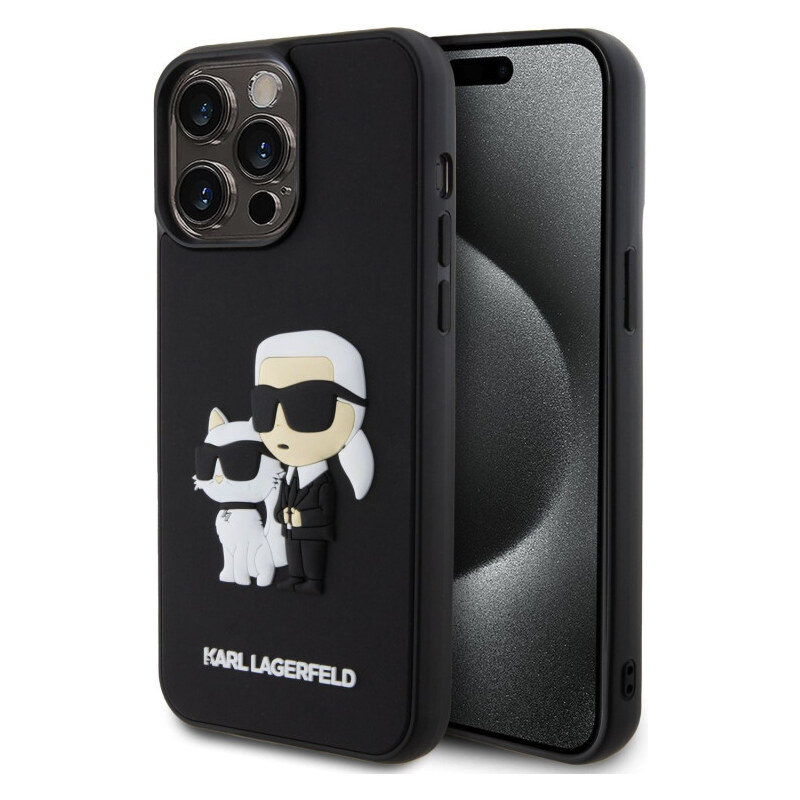 Karl Lagerfeld 3D Rubber Karl and Choupette puzdro pre iPhone 14 Pro Max čierna KLHCP14X3DRKCNK