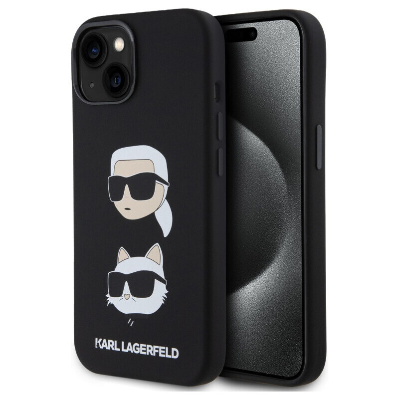 Karl Lagerfeld Liquid Silicone Karl and Choupette Heads Case for iPhone 15 schwarz KLHCP15SSDHKCNK