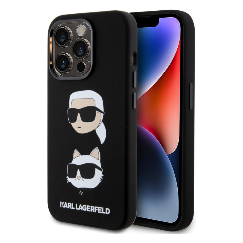 Karl Lagerfeld Liquid Silicone Karl and Choupette Heads puzdro pre iPhone 15 Pro čierna KLHCP15LSDHKCNK