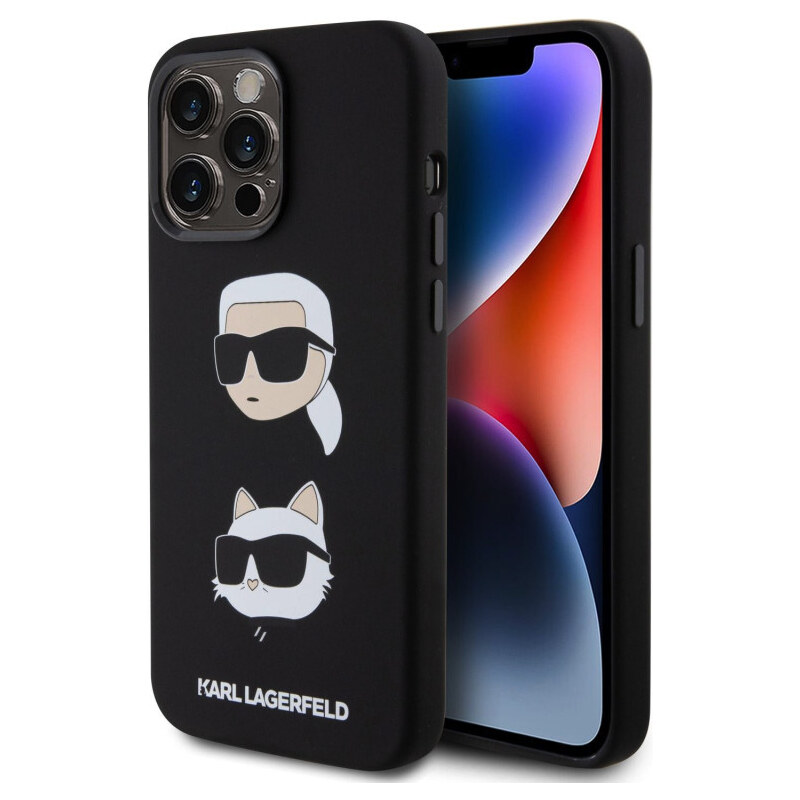 Karl Lagerfeld Liquid Silicone Karl and Choupette Heads Case for iPhone 15 Pro Max schwarz KLHCP15XSDHKCNK