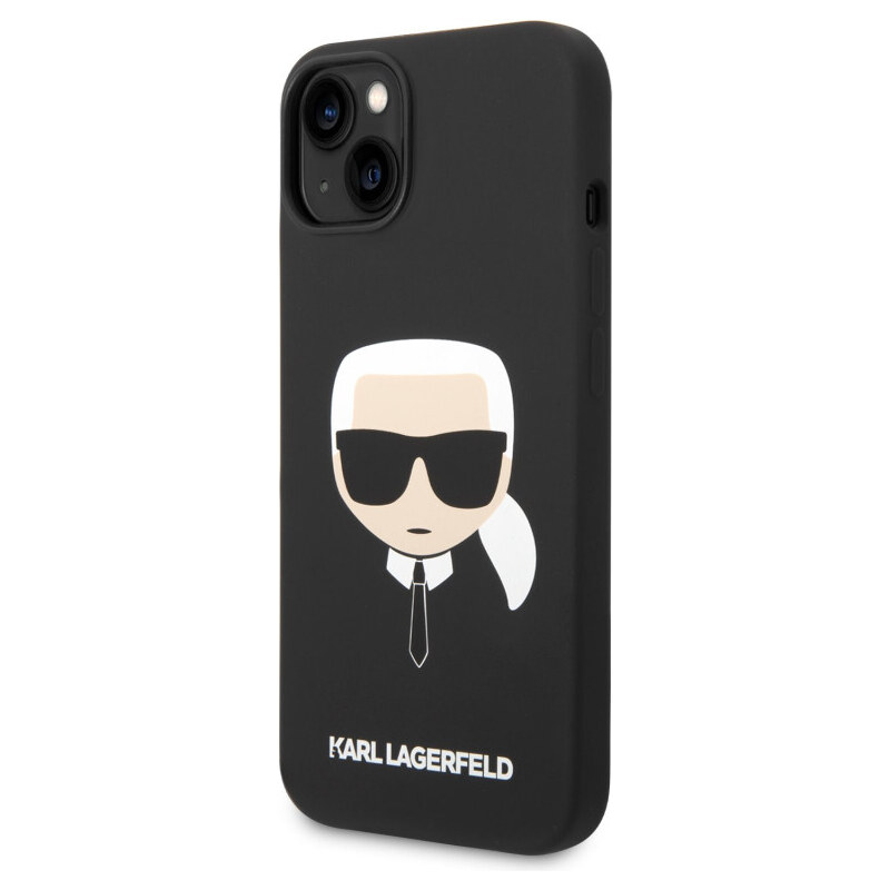 Karl Lagerfeld Liquid Silicone Karl Head Zadný Kryt pre iPhone 14 Plus čierna KLHCP14MSLKHBK