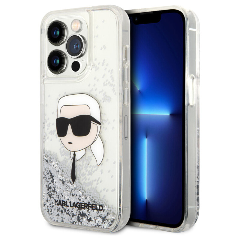 Karl Lagerfeld Liquid Glitter Karl Head Case for iPhone 15 Pro Max silber KLHCP15XLNKHCH