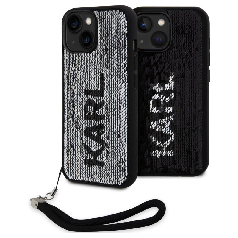 Karl Lagerfeld Sequins Reversible puzdro pre iPhone 15 čierna/strieborná KLHCP15SPSQRKS