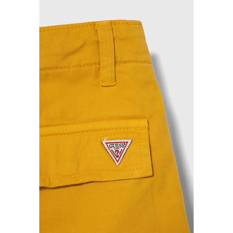 Detské bavlnené nohavice Guess žltá farba, jednofarebné