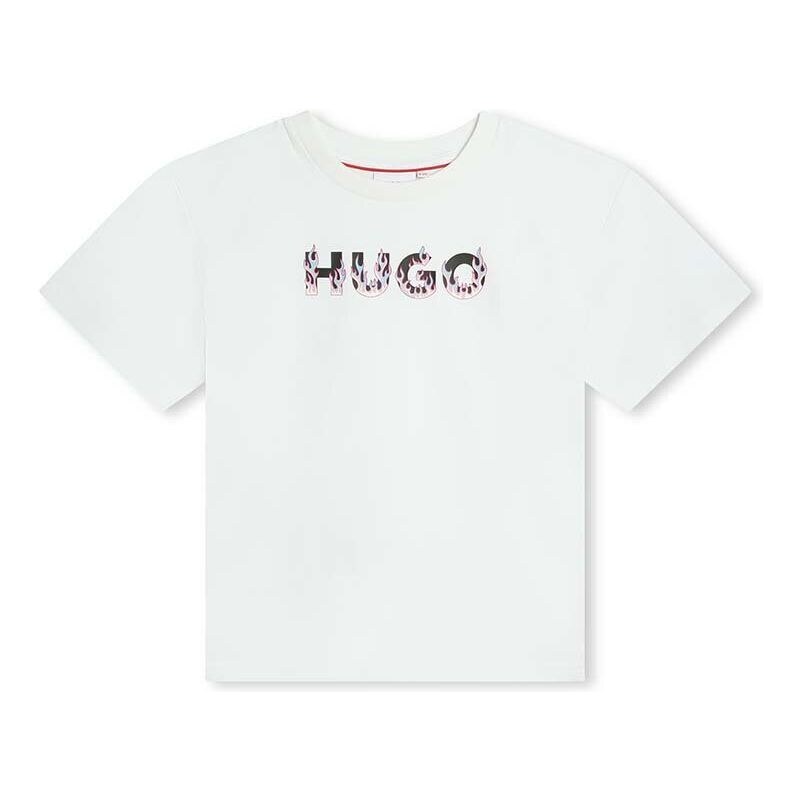 Detské bavlnené tričko HUGO biela farba