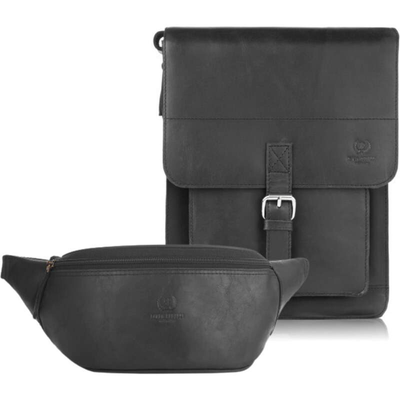 PAOLO PERUZZI Pánska taška + ľadvinka Vintage ZUP-98-HBL | čierna ZUP 49143855