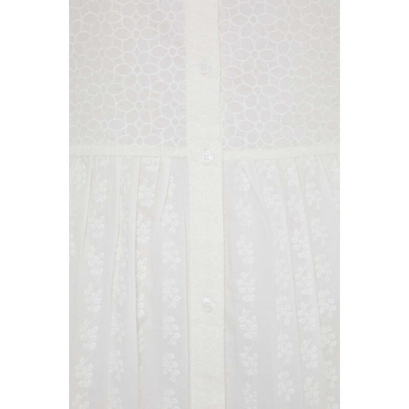 Bavlnené šaty Desigual biela farba, midi, áčkový strih, 24SWVW59