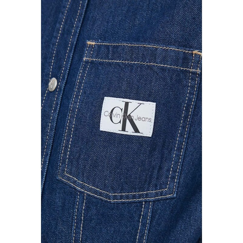 Rifľová košeľa Calvin Klein Jeans dámska,tmavomodrá farba,regular,s klasickým golierom,J20J222825