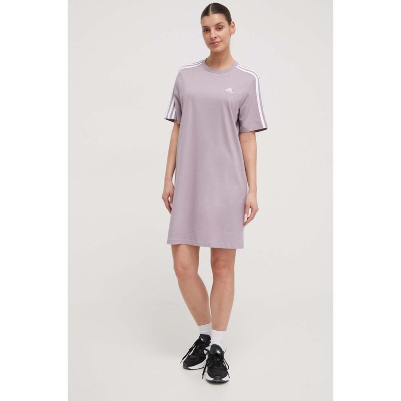 Bavlnené šaty adidas fialová farba, mini, oversize, IR6054