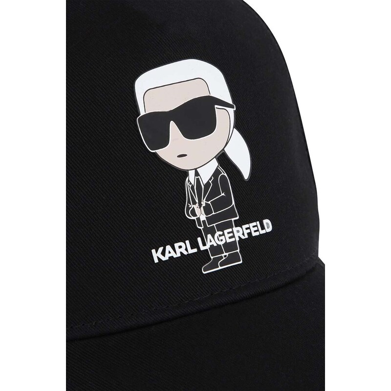 Detská bavlnená šiltovka Karl Lagerfeld čierna farba, s potlačou