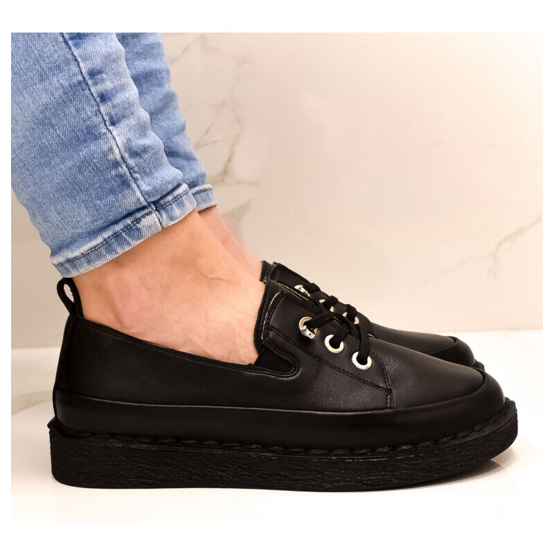 JOHN-C Dámske čierne kožené poltopánky CHARLENE 49195734