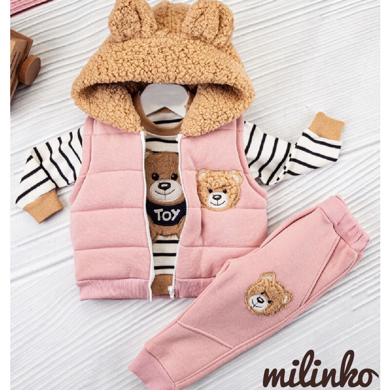 Hippil baby (oblečenie s MALOU VADOU)3dielny detský set - TEDDY, ružový