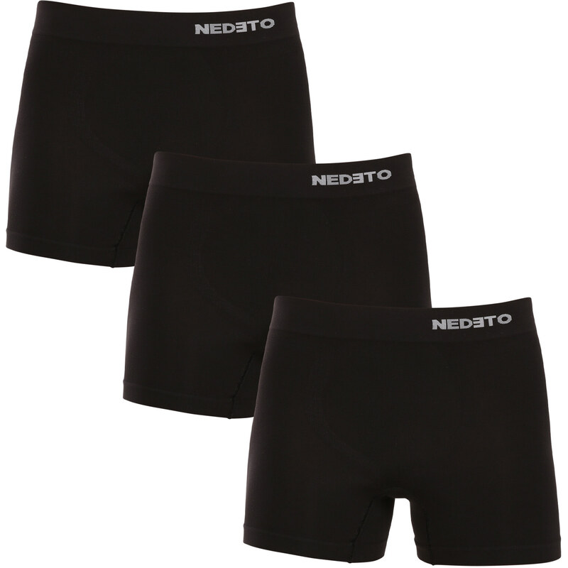 3PACK pánske boxerky Nedeto bezšvové bambusové čierne (3NDTB001S) 46571325