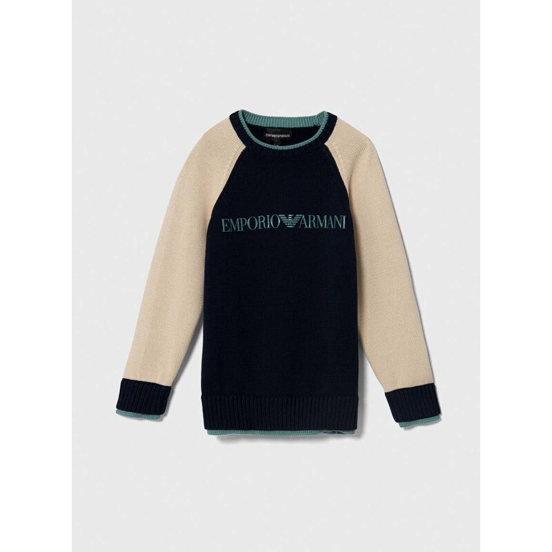 Detský bavlnený sveter Emporio Armani tmavomodrá farba, tenký