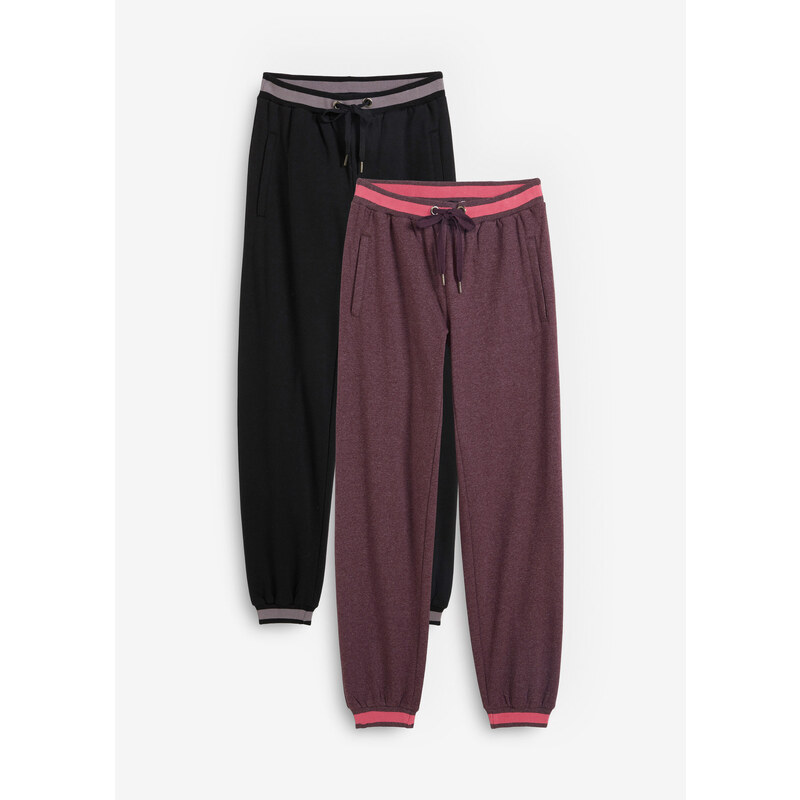 bonprix Tepláky z bavlneného mixu, 2 ks v balení, farba čierna 46202083