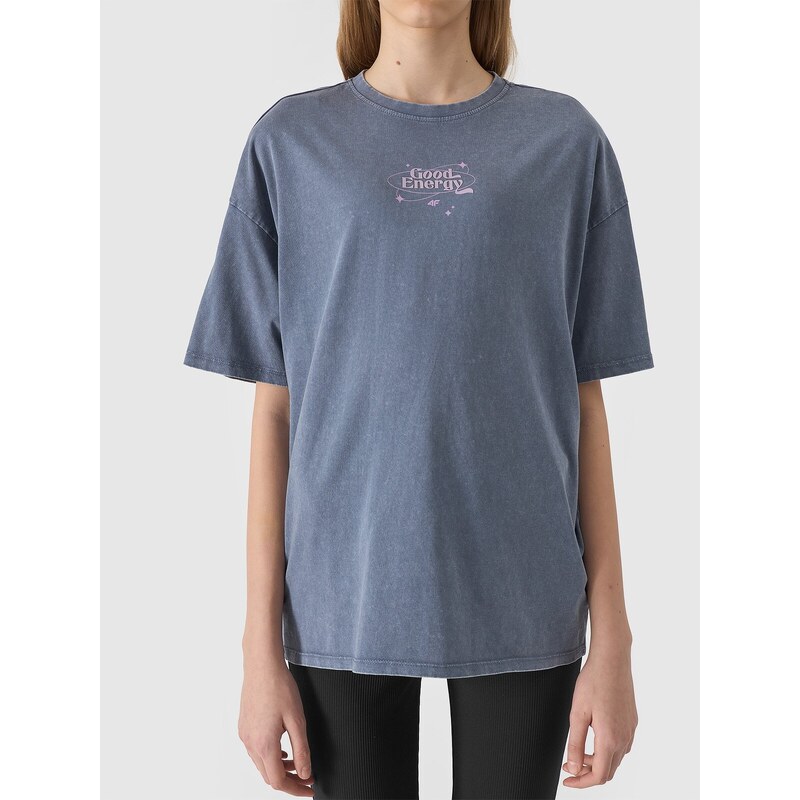 4F Dievčenské tričko s potlačou - šedé