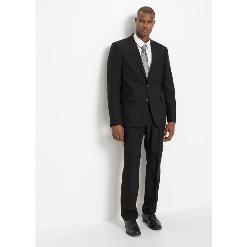bonprix 4-dielny oblek: sako, nohavice, košeľa, kravata, farba čierna, rozm. 50