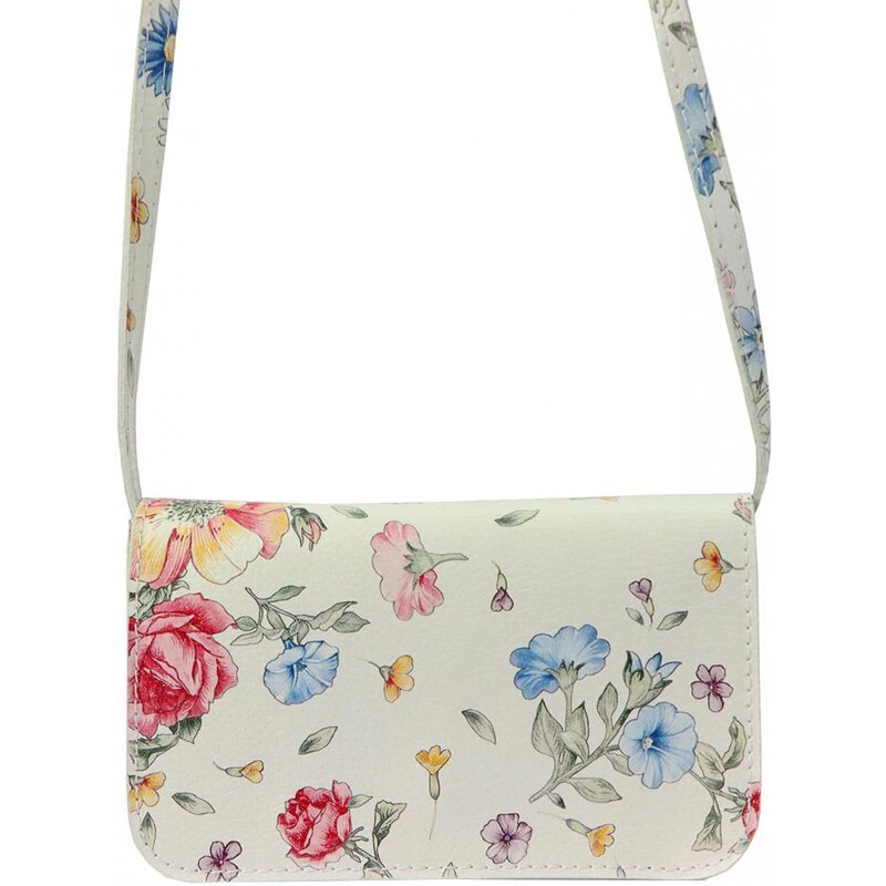 Vera Pelle Kožená biela dámska pozdĺžna crossbody kabelka v motíve 49218842