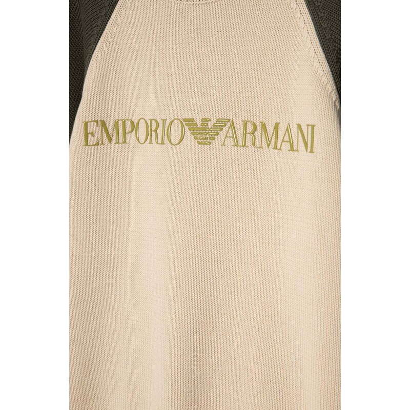 Detský bavlnený sveter Emporio Armani béžová farba, tenký