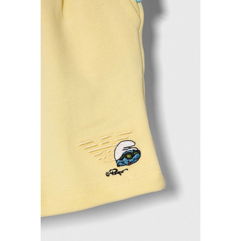 Detské bavlnené šortky Emporio Armani x The Smurfs žltá farba