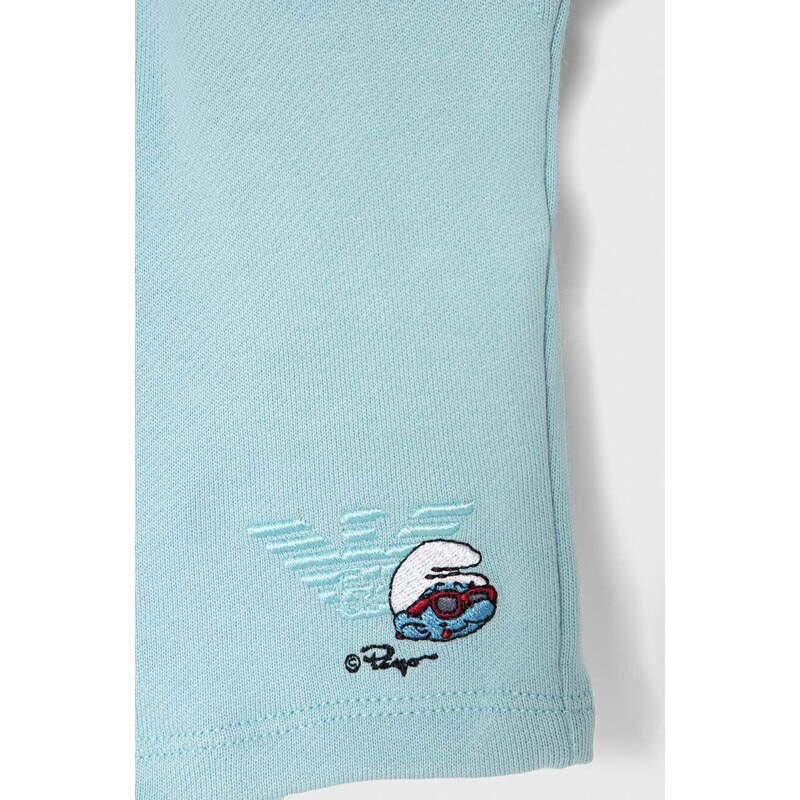 Detské bavlnené šortky Emporio Armani x The Smurfs tyrkysová farba