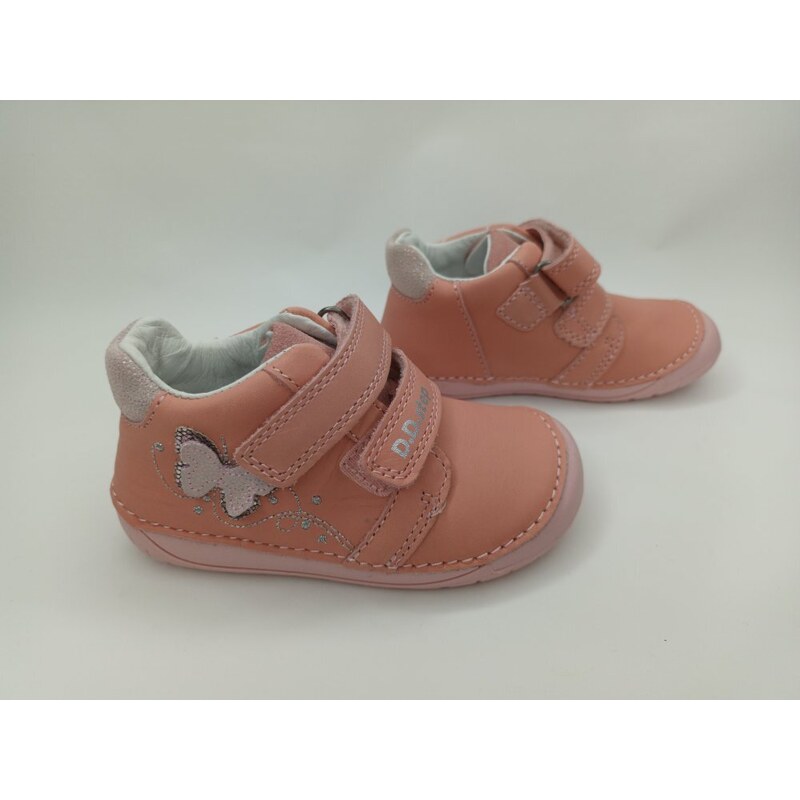 D.D.Step Dievčenské kožené barefoot topánky Motýľ pink