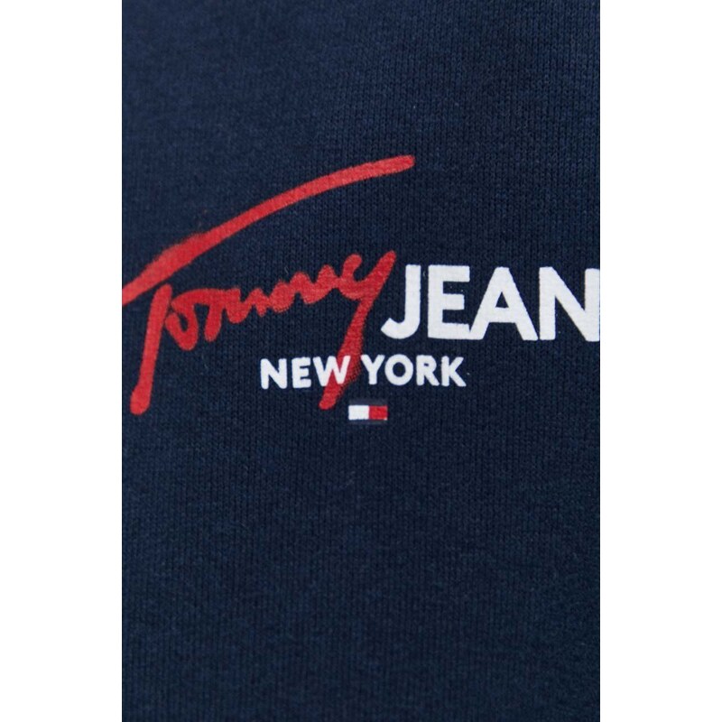 Mikina Tommy Jeans pánska, tmavomodrá farba, s kapucňou, s potlačou, DM0DM18631