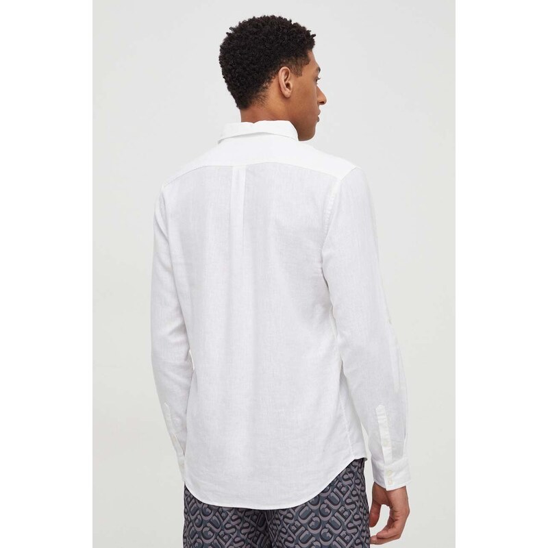 Ľanová košeľa Guess biela farba, voľný strih, s klasickým golierom, F4GH00 WG3L0