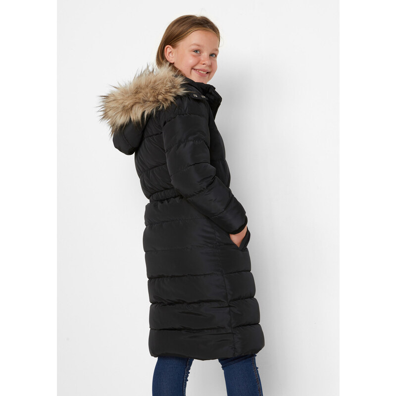 bonprix Vatovaná bunda pre dievčatá, s odnímateľnou kapucňou, farba čierna, rozm. 164/170