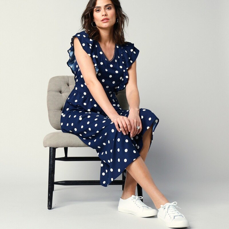 Dlhé šaty s potlačou bodiek nám.modrá/biela 046 Blancheporte 49223730