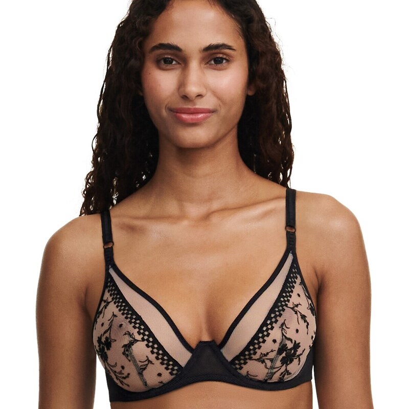 Trojuholníková podprsenka z vyšívaného tylu Suzy, s kosticami čierna 62465564