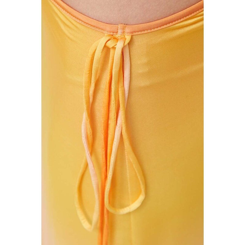 Sukňa Desigual žltá farba, midi, rovný strih, 24SWFK02