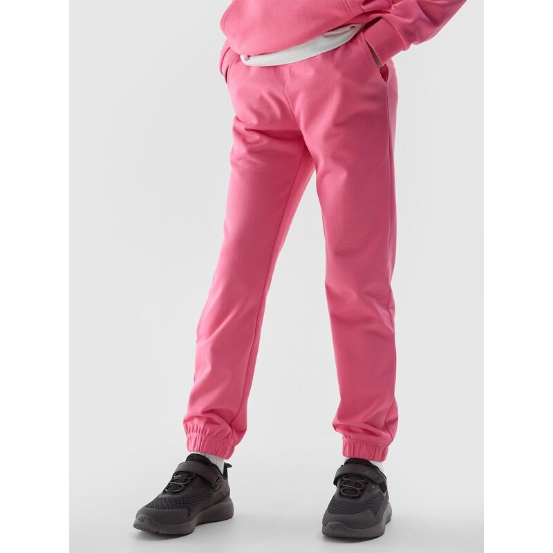 4F Dievčenské teplákové nohavice typu jogger - ružové