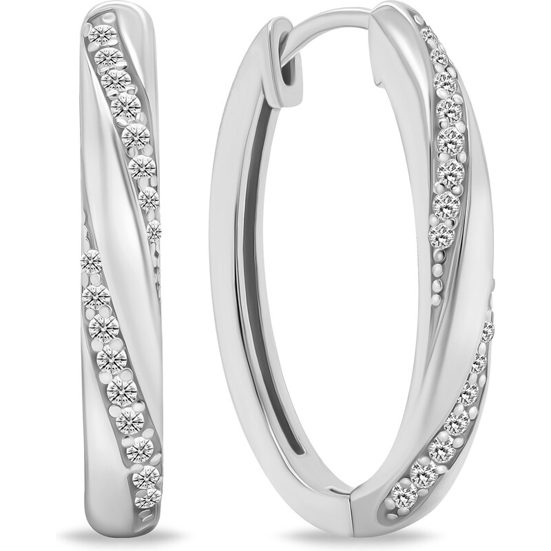 Brilio Silver Slušivé strieborné oválne náušnice s čírymi zirkónmi 66595957