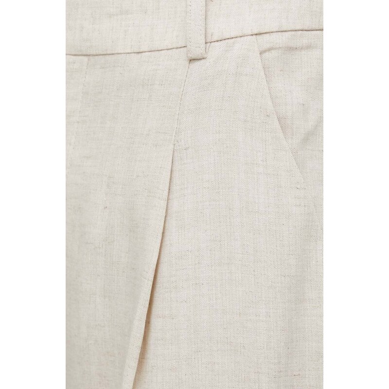Nohavice s prímesou ľanu Gestuz béžová farba, široké, vysoký pás, 10908814