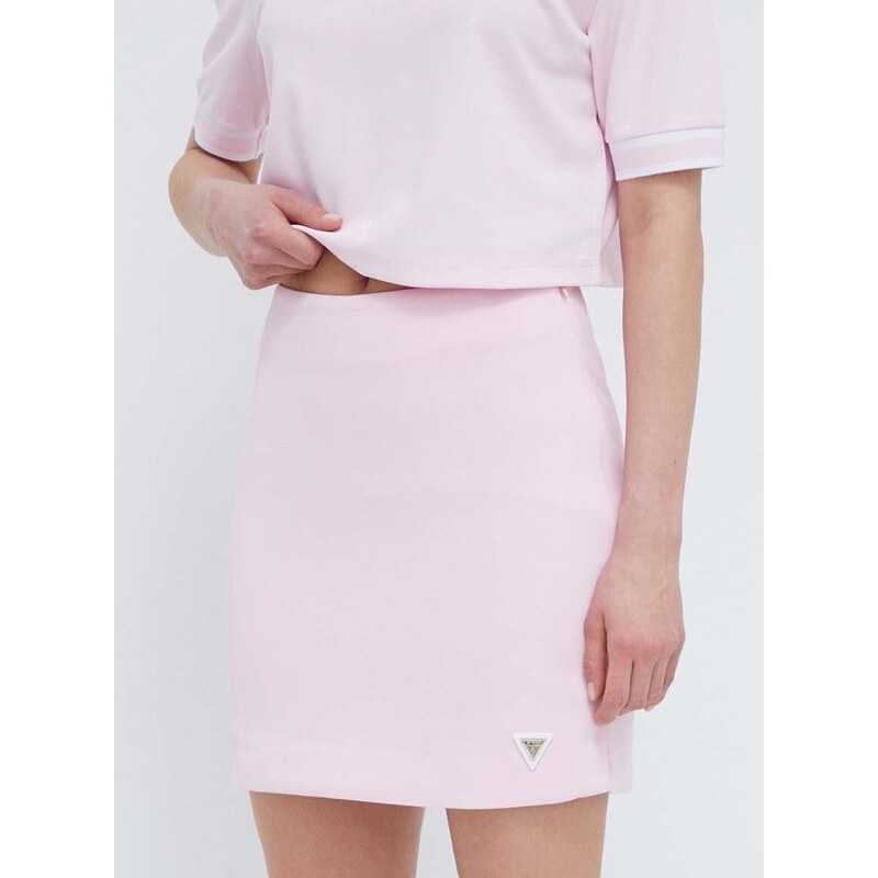 Sukňa Guess MYLAH ružová farba, mini, rovný strih, V4GD03 KBFB2