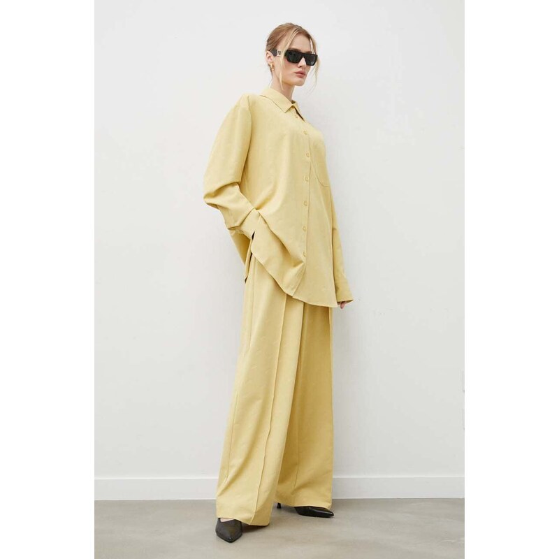 Nohavice Gestuz dámske,žltá farba,široké,vysoký pás,10908850