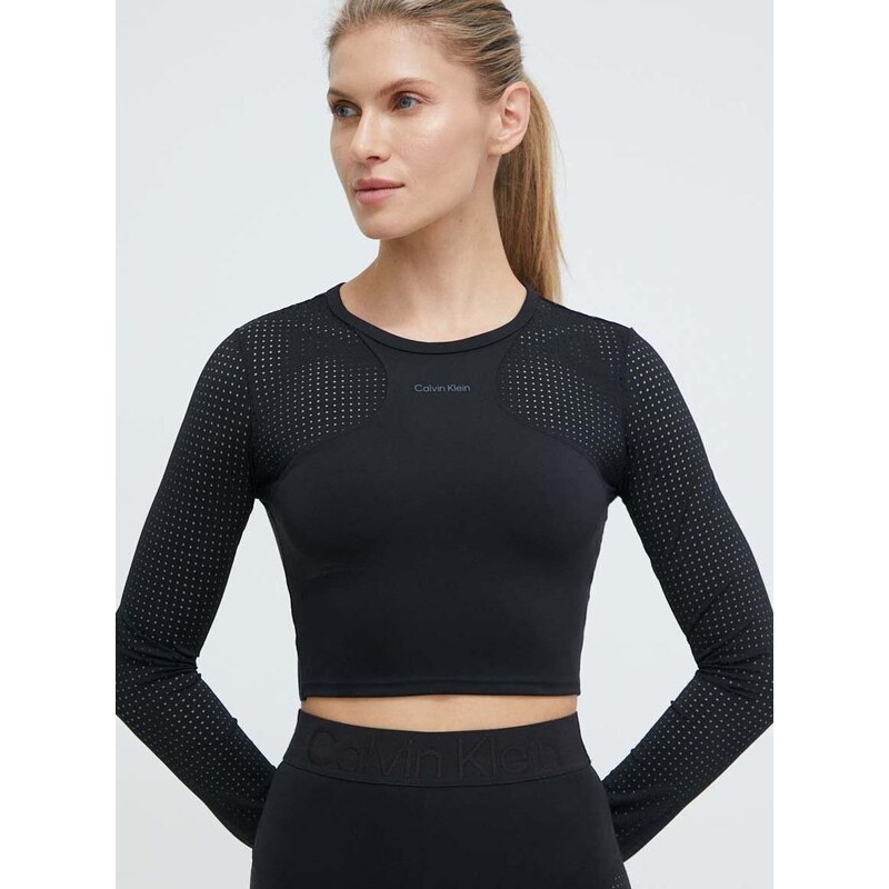 Tréningové tričko s dlhým rukávom Calvin Klein Performance čierna farba