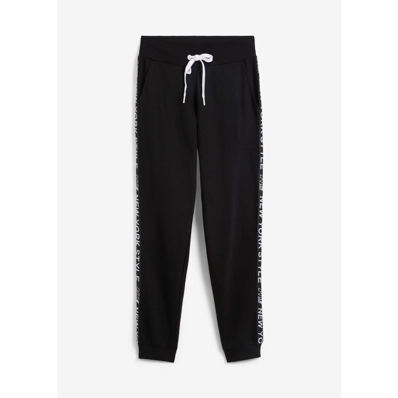 bonprix Tepláky s nápisom, farba čierna 44789303