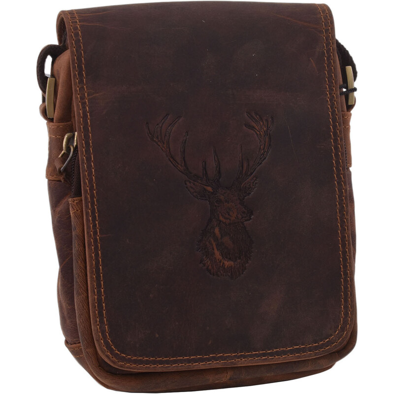 Mercucio Pánske kožené crossbody tmavohnedý hunter embos jeleň hlava 64524517