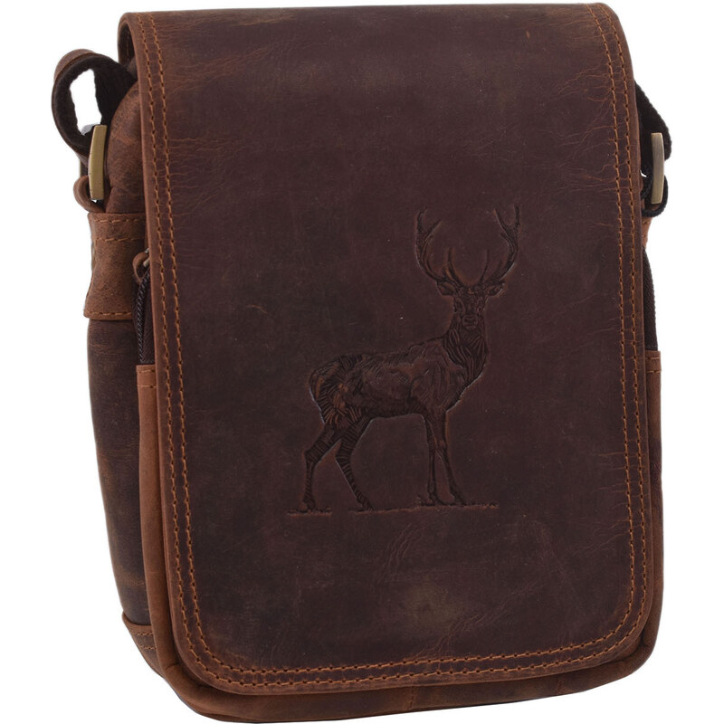 Mercucio Pánske kožené crossbody tmavohnedý hunter embos jeleň celý 64524516