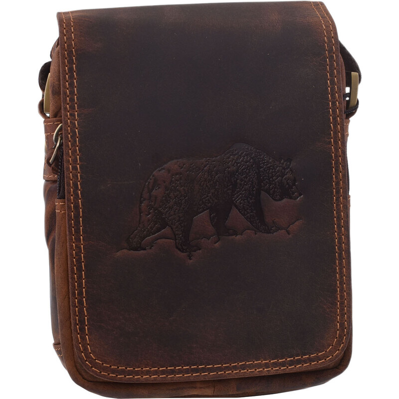 Mercucio Pánske kožené crossbody tmavohnedý hunter embos medveď hnedý 64524519