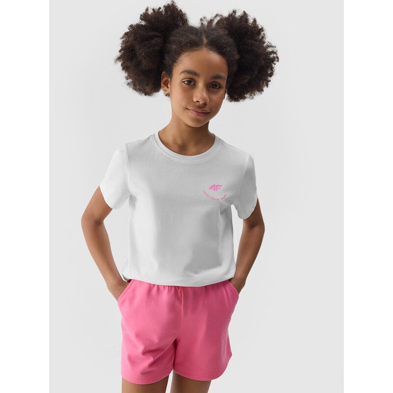 4F Dievčenské tričko bez potlače - biele